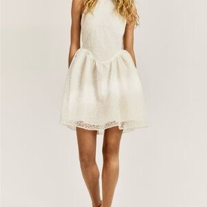 NWT. H&M Elegant Embroidered Halterneck Cream Dress. Sz S. Sold out